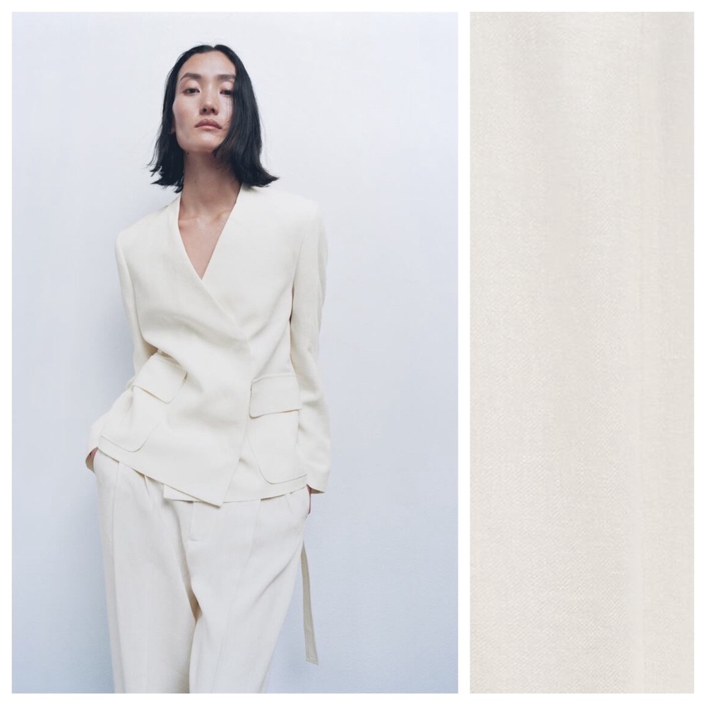 NWT. Zara Oyster White Linen Blend Blazer. Size L.